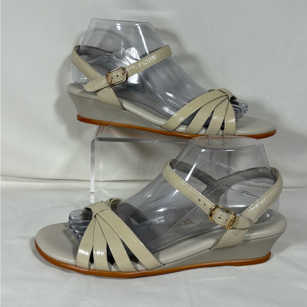SAS Strippy Quarter Strap Wedge Sandal Tan Patent Leather Women's  8.5 M